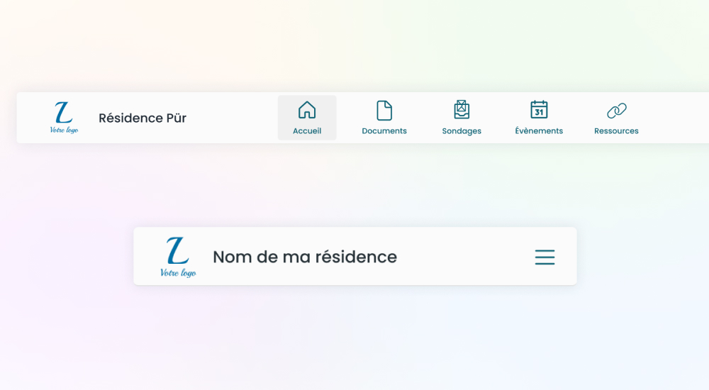 Image présentant l'affichage du nom de la résidence dans le header de l'application sur mobile et sur ordinateur